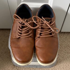 Crown Vintage Men's Brown Leather-Look Derby Lace-Up Shoes